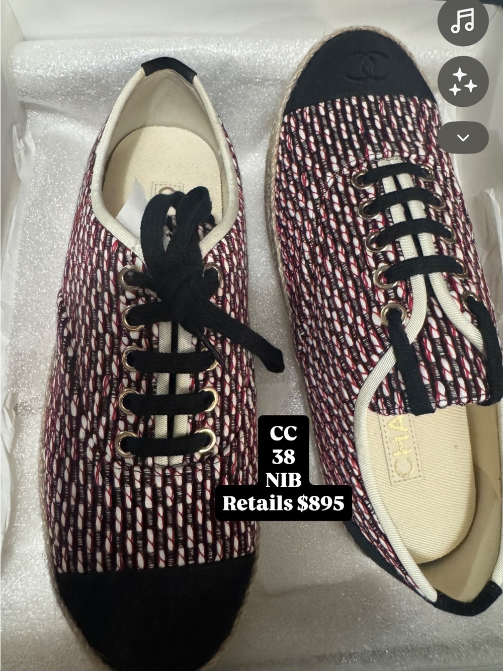 CHANEL Tweed Lace-Up Sneakers in Burgundy and Black